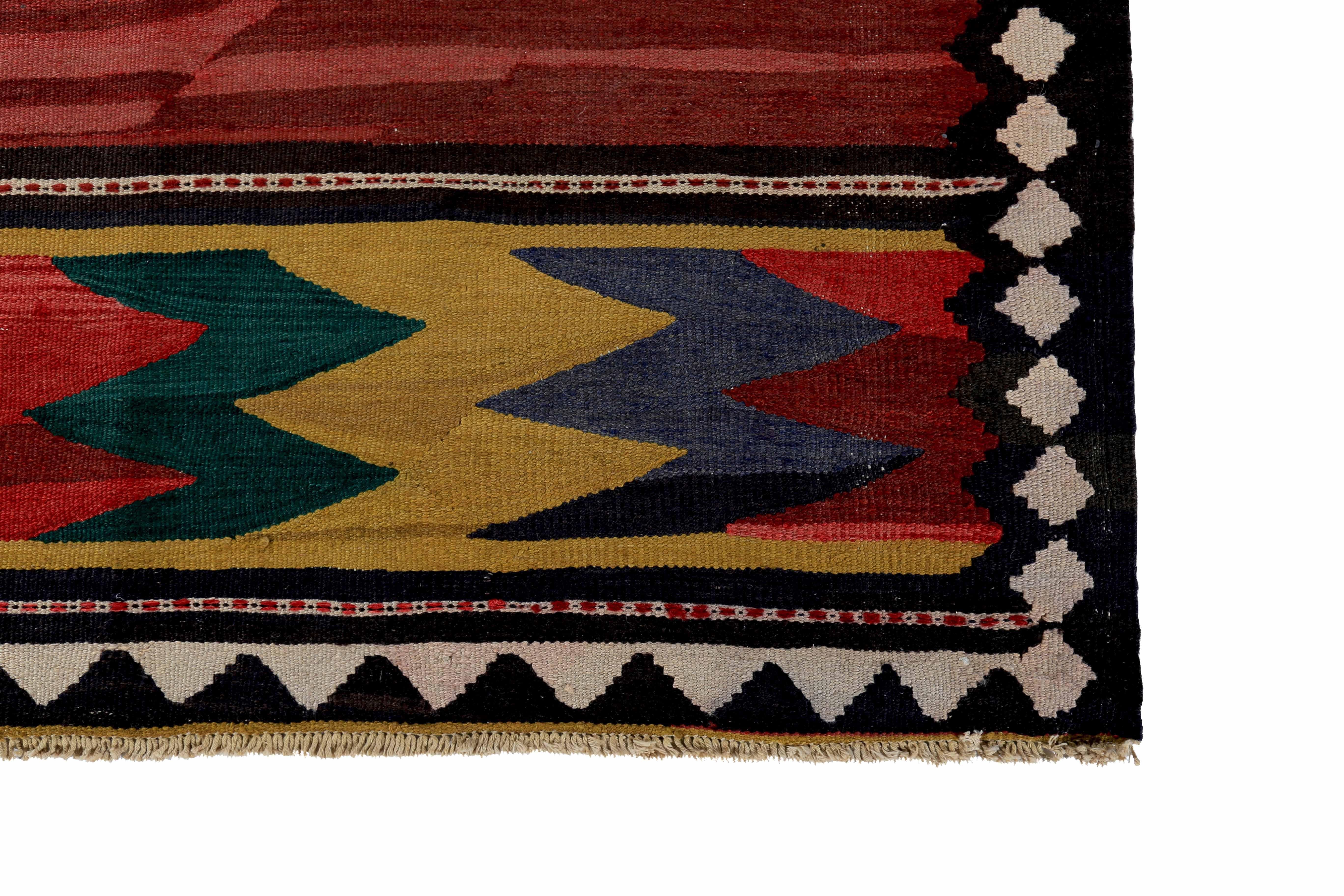 Modern Turkish Kilim Runner Rug with Red and Green Tribal Patterns In New Condition For Sale In Dallas, TX