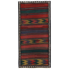 Modern Turkish Kilim Runner Rug with Red and Green Tribal Patterns