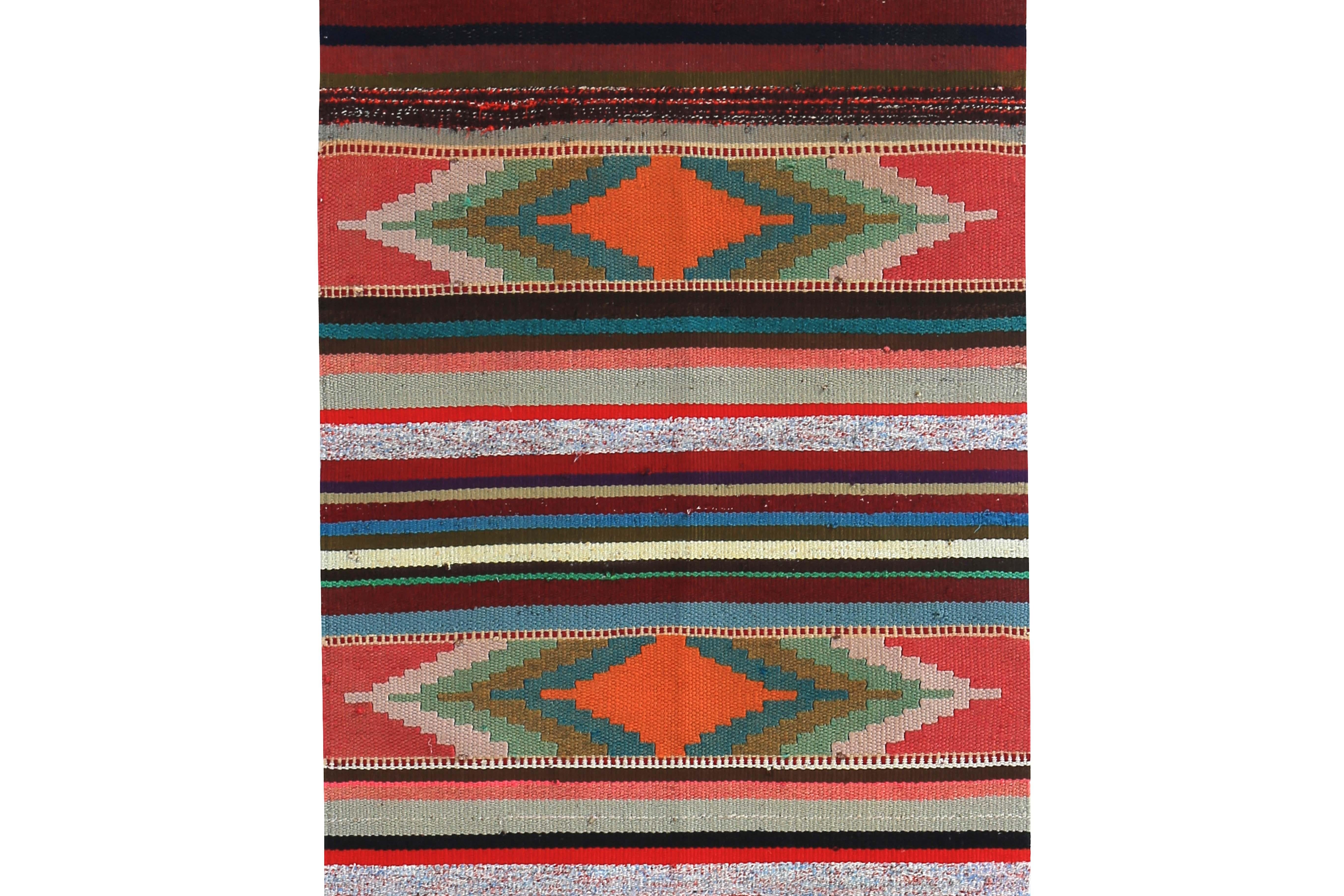 Modern Turkish Kilim Runner Rug with Red, Orange and Black Stripes In New Condition For Sale In Dallas, TX