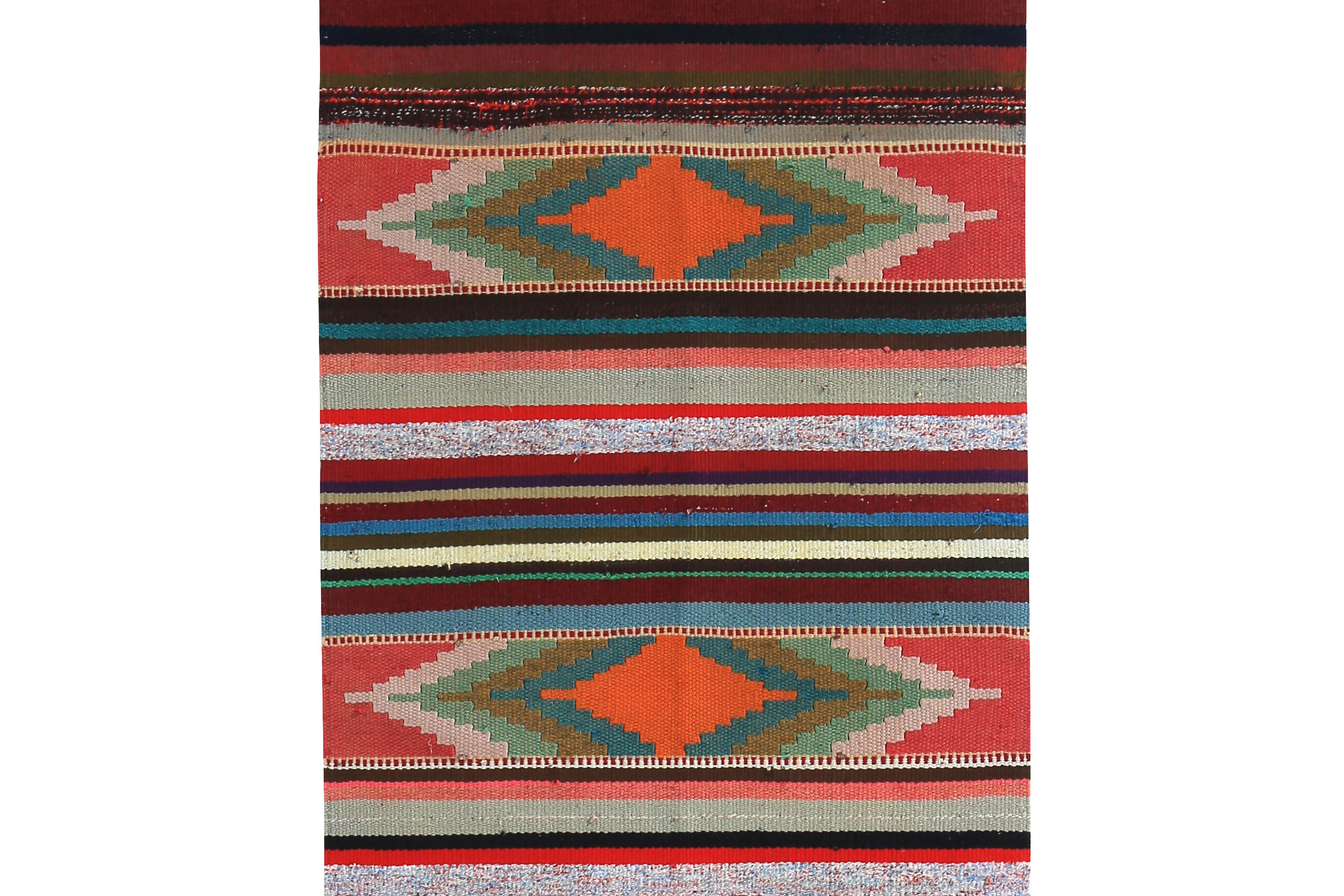 Modern Turkish Kilim Runner Rug with Red, Orange and Black Stripes In Excellent Condition For Sale In Dallas, TX