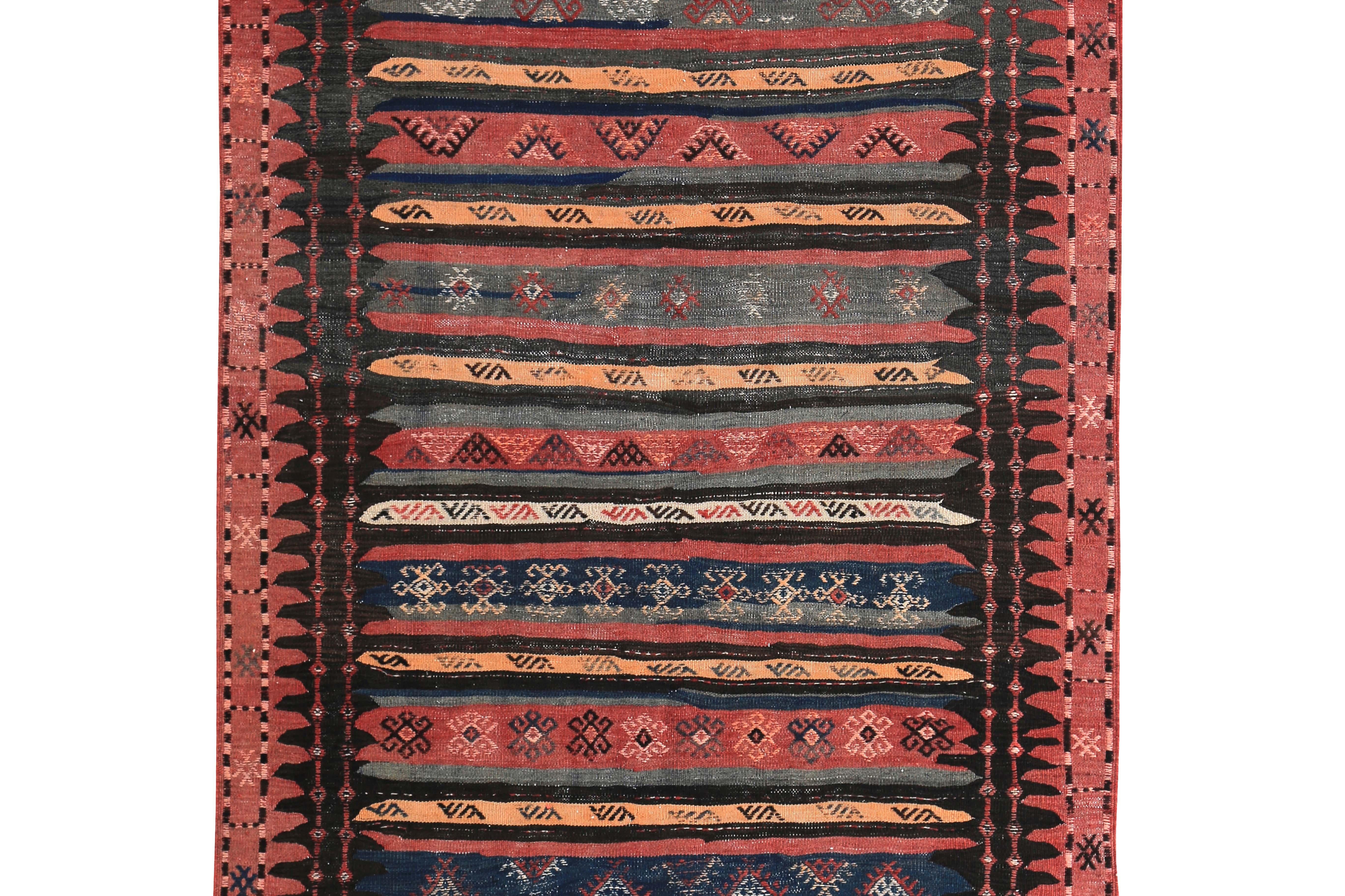 Modern Turkish Kilim Runner Rug with Red, Orange and Brown Tribal Stripes In New Condition For Sale In Dallas, TX