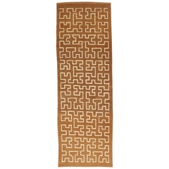 Modern Turkish Kilim Runner Rug with White Jigsaw Puzzle Patterns