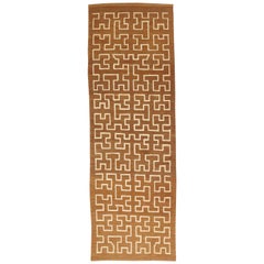 Modern Turkish Kilim Runner Rug with White Jigsaw Puzzle Patterns