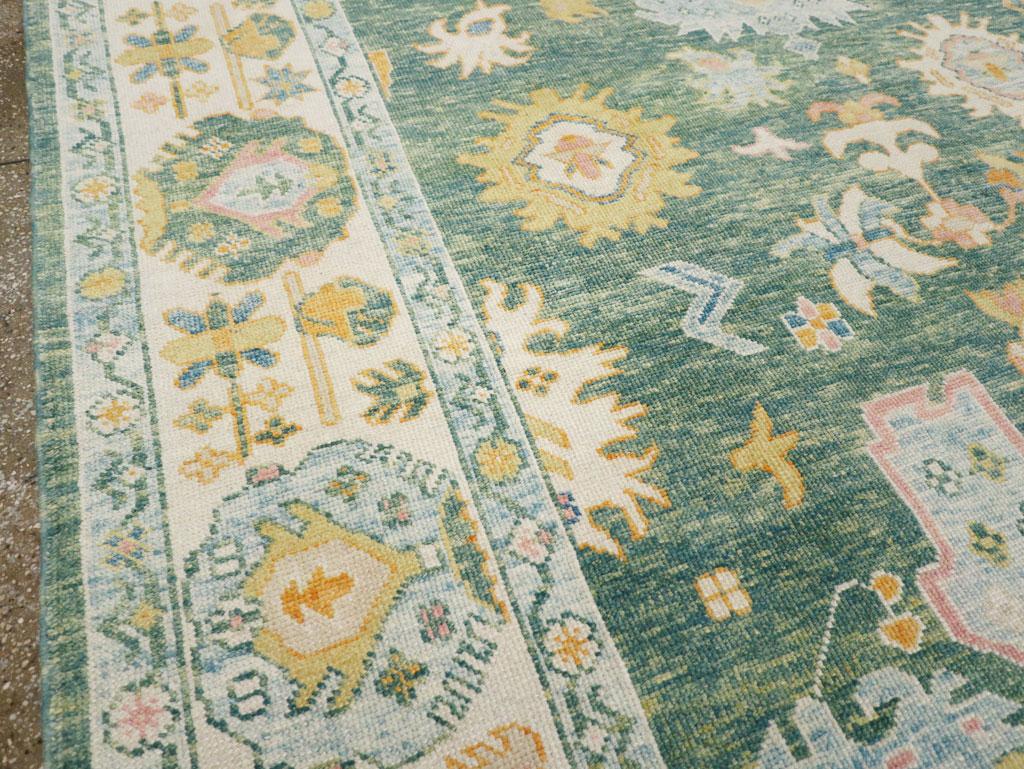 Hand-Knotted Modern Turkish Oushak Accent Carpet For Sale