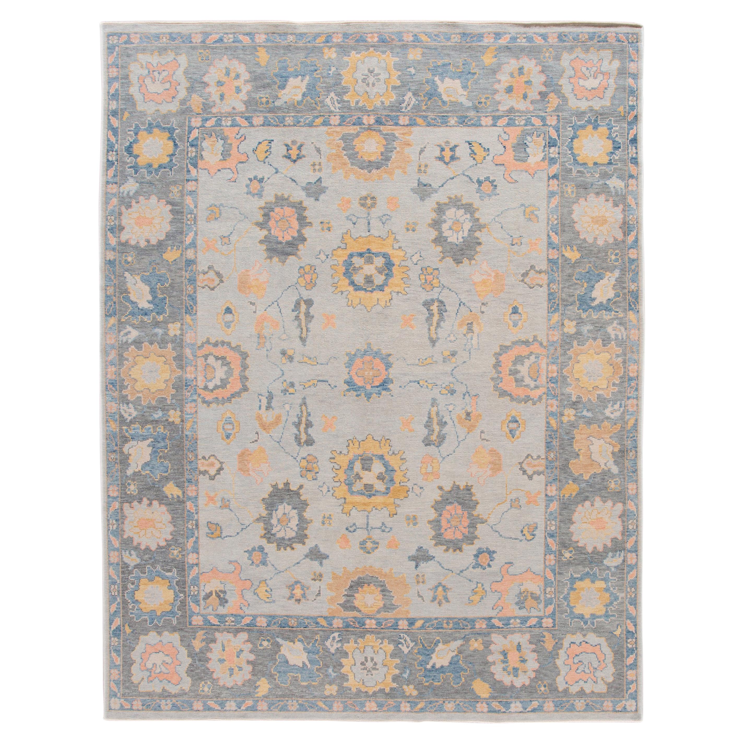 Antique Floral Turkish Oushak Wool Rug For Sale at 1stDibs