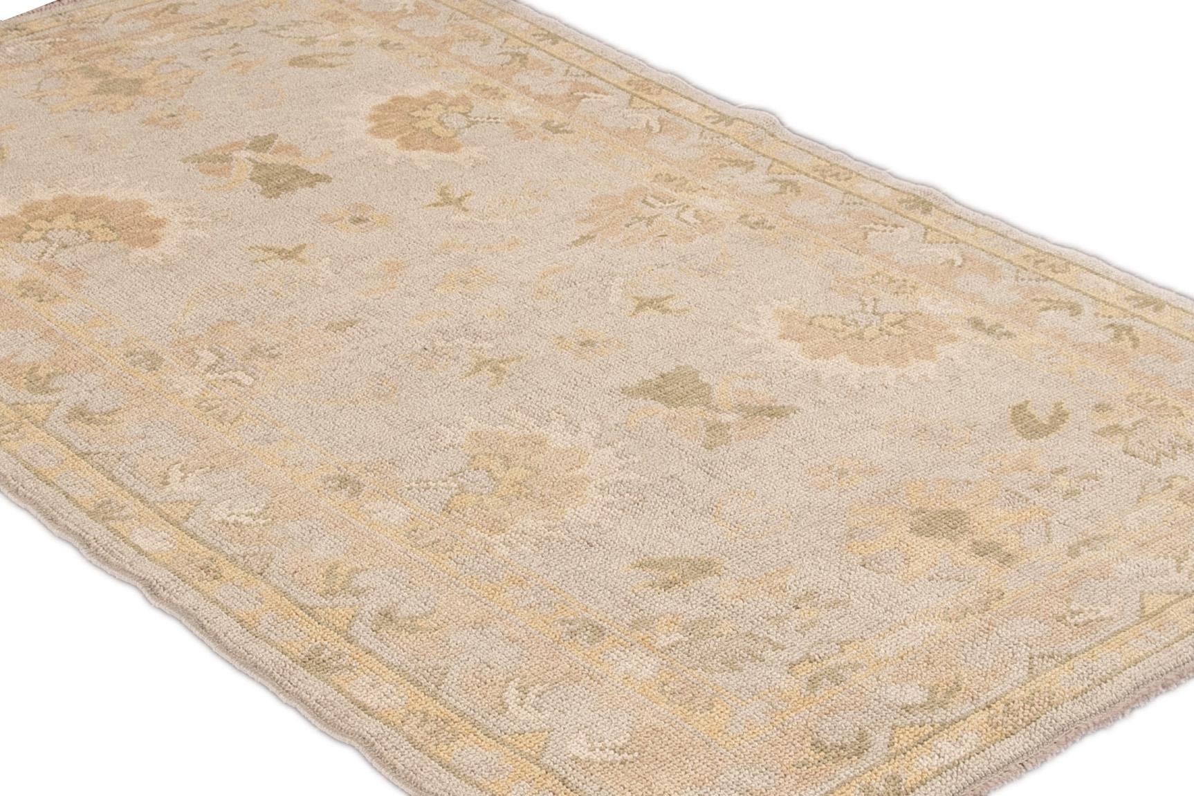 Modern Turkish Oushak Gray and Yellow Handmade Floral Wool Rug In New Condition For Sale In Norwalk, CT