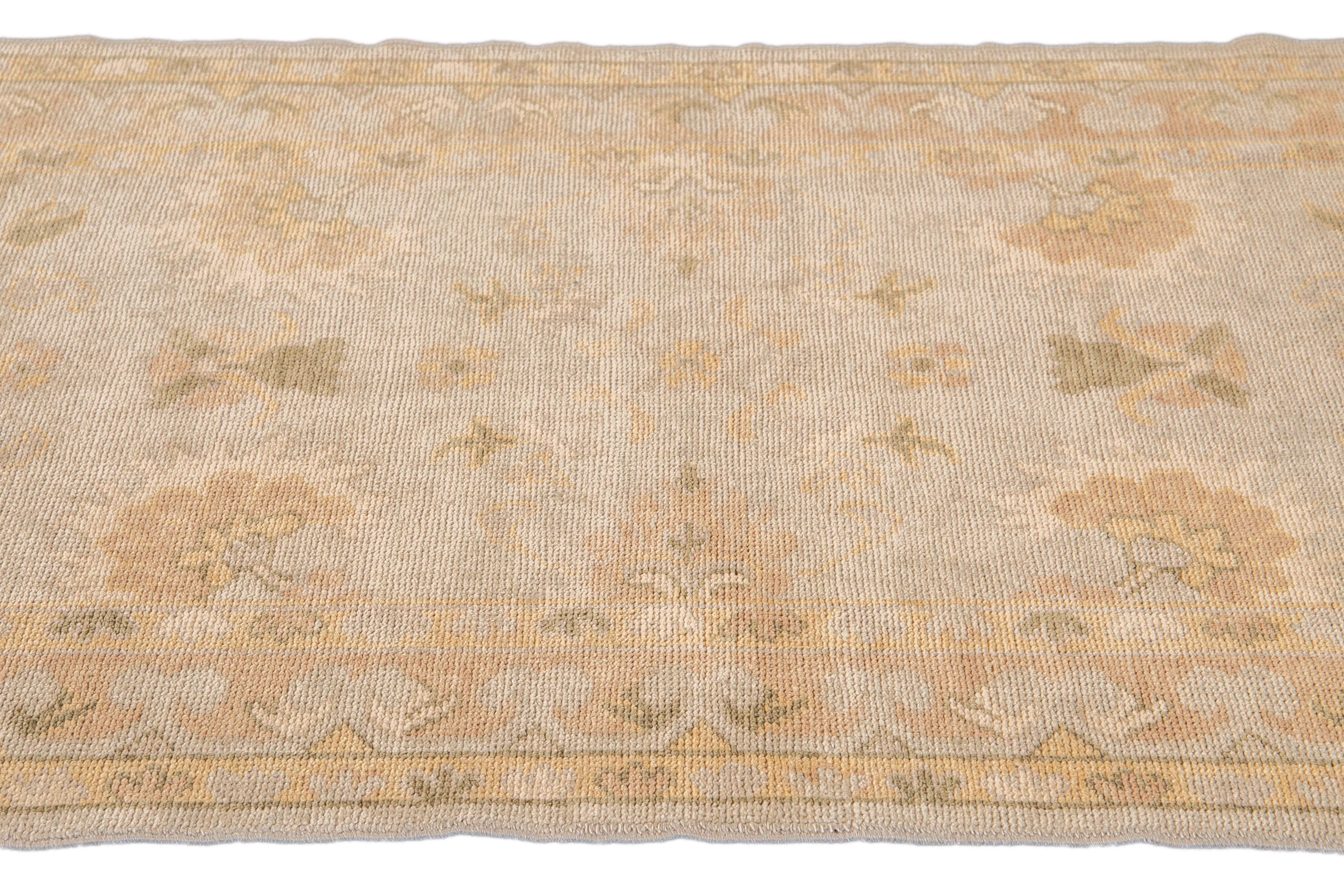 Contemporary Modern Turkish Oushak Gray and Yellow Handmade Floral Wool Rug For Sale