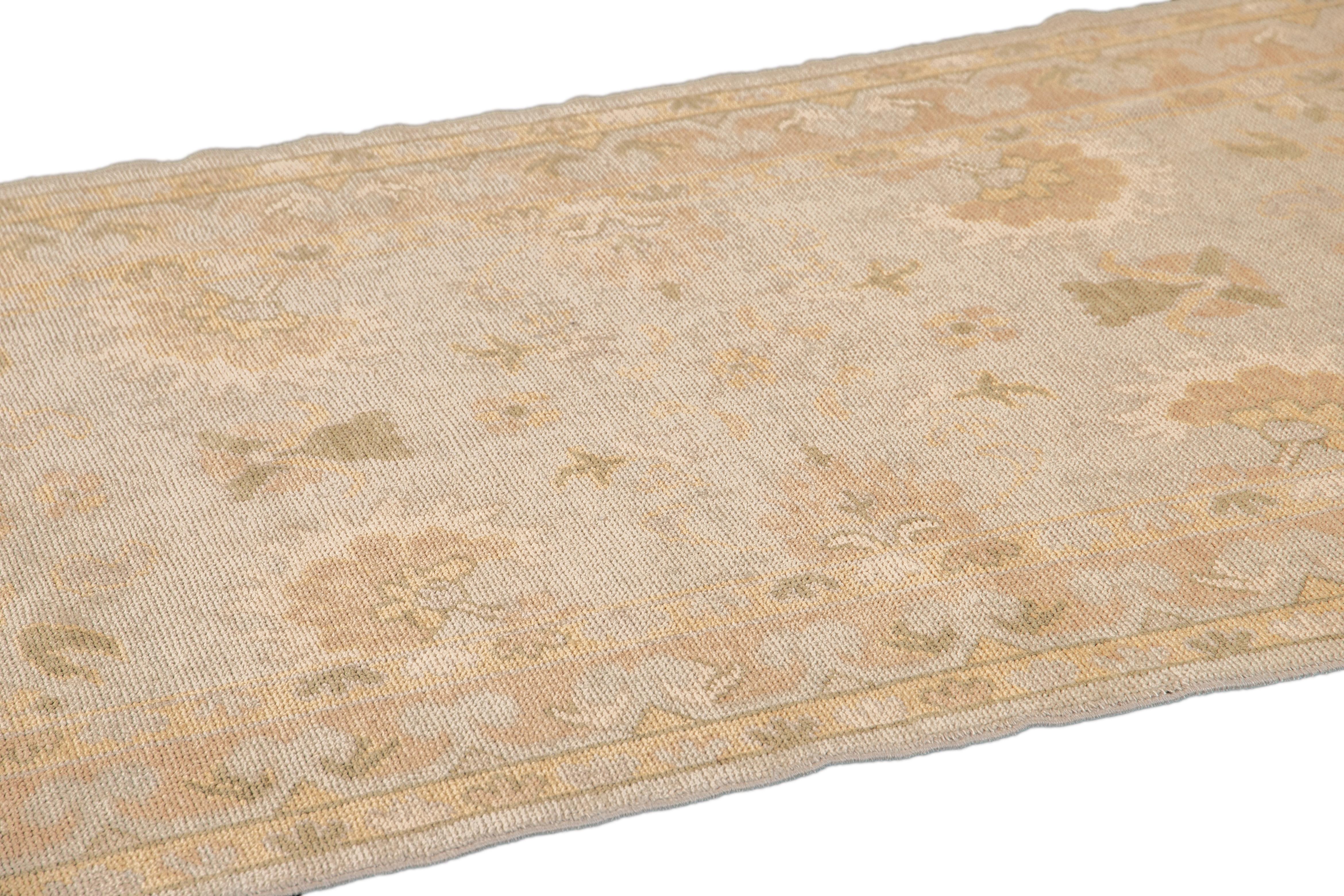 Modern Turkish Oushak Gray and Yellow Handmade Floral Wool Rug For Sale 1