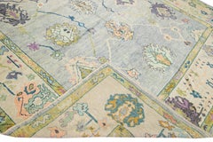 Modern Turkish Oushak Gray Handmade Floral Oversize Wool Rug