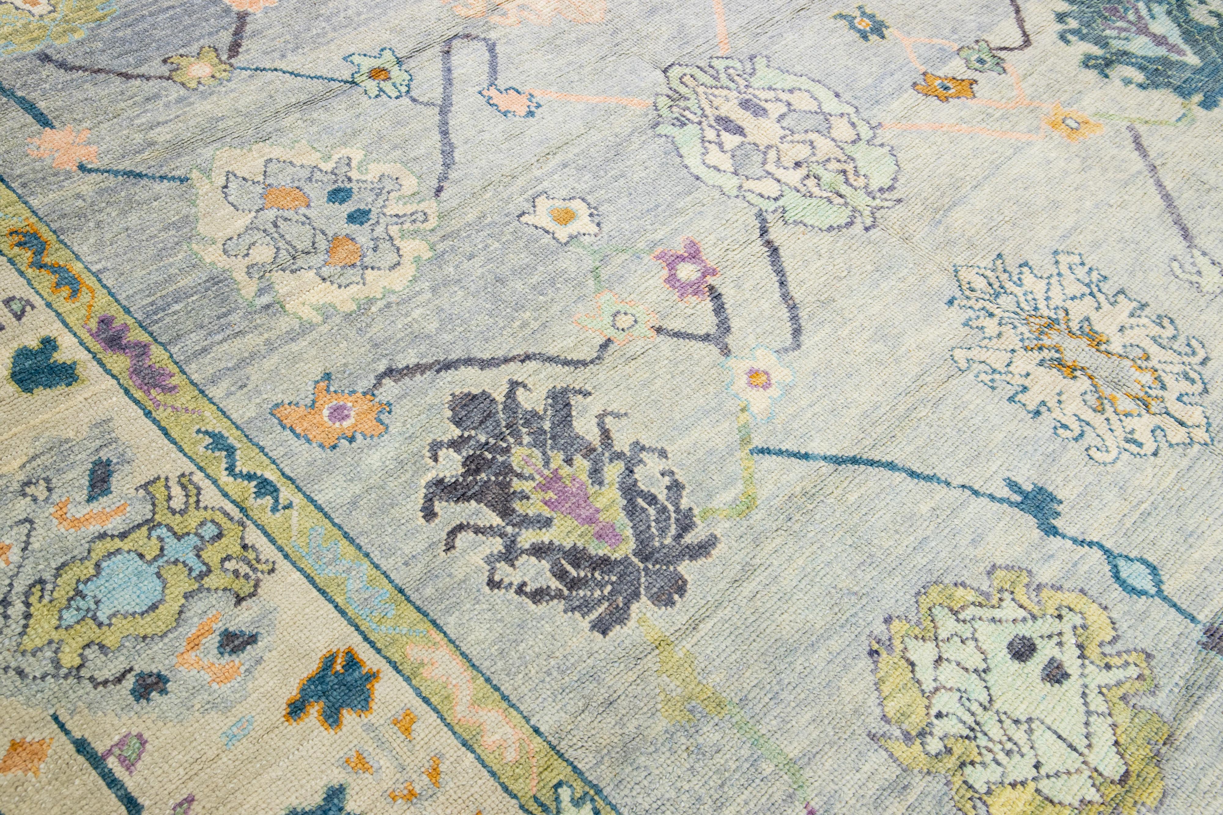 Modern Turkish Oushak Gray Handmade Floral Oversize Wool Rug 2
