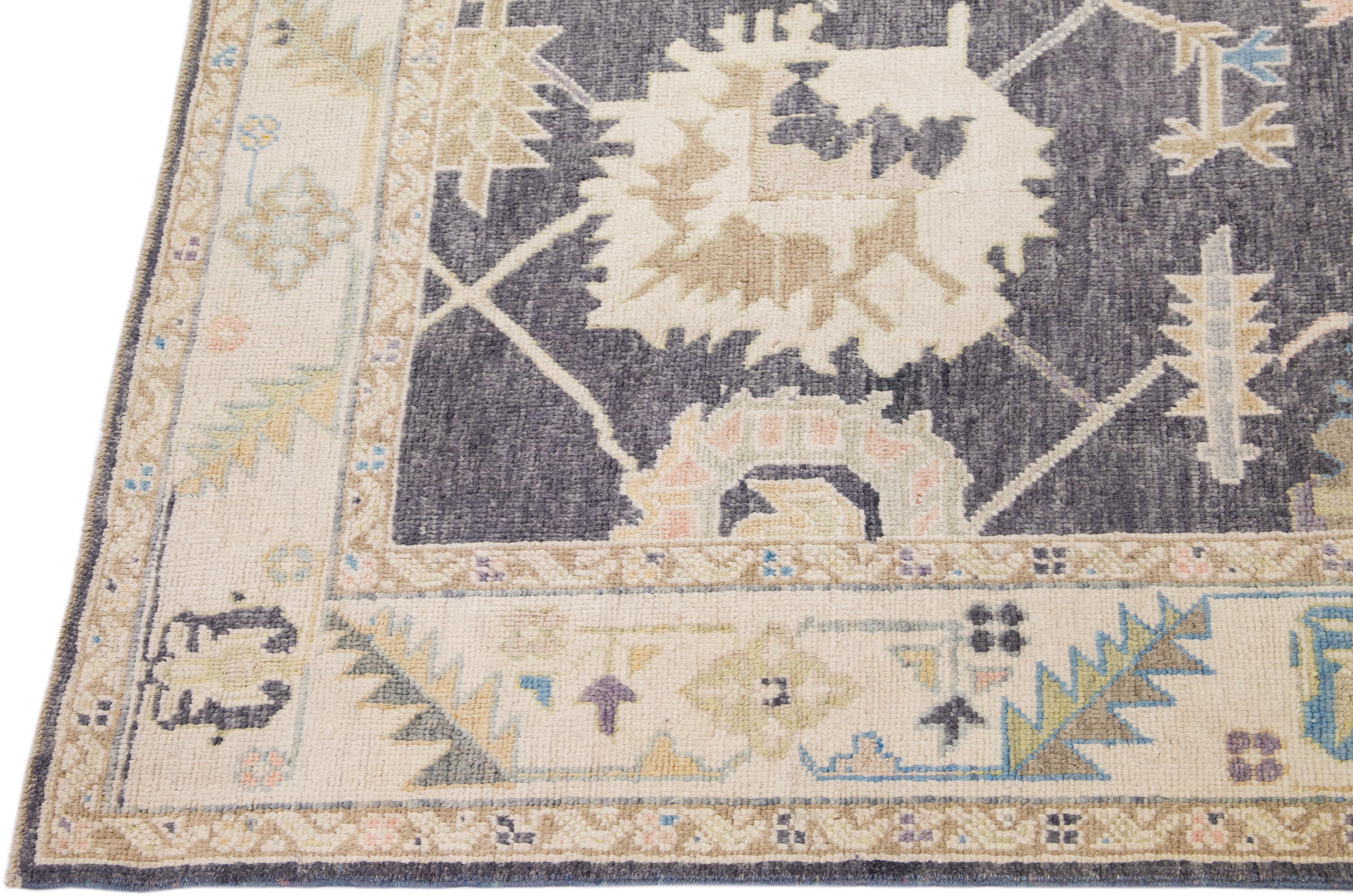 Modern Turkish Oushak Gray Handmade Wool Rug with Allover Design In New Condition For Sale In Norwalk, CT