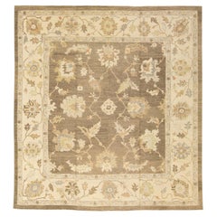 Modern Turkish Oushak Handmade Floral Brown Wool Rug