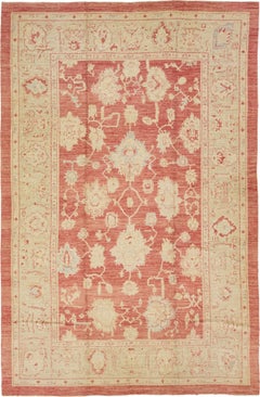 Türkischer Oushak-Teppich mit floralem Muster aus rostfarbener Wolle, handgefertigt