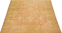 Modern Turkish Oushak Handmade Square Wool Rug with Orange-Rust Field
