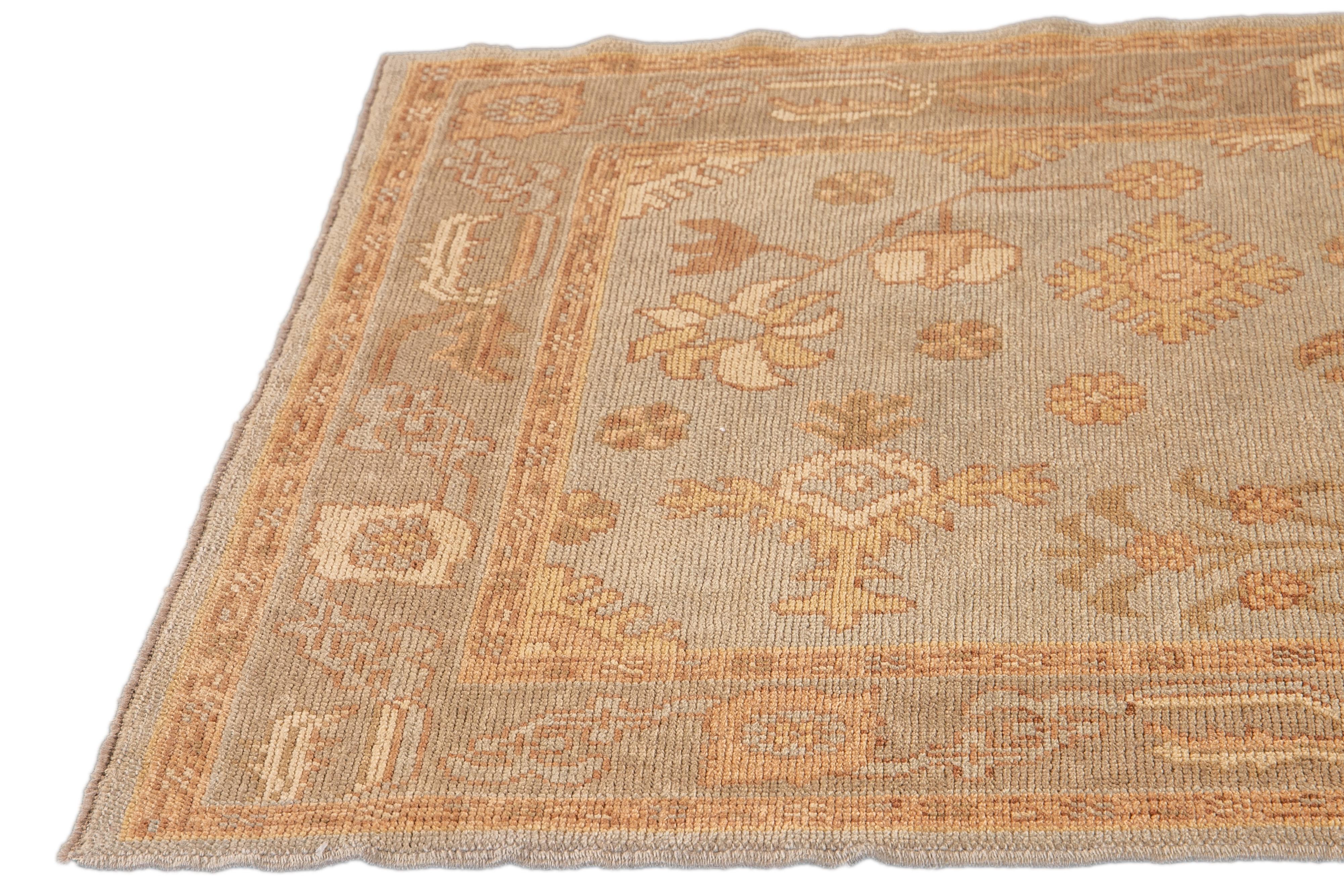 Hand-Knotted Modern Turkish Oushak Light Blue Handmade Floral Wool Rug For Sale