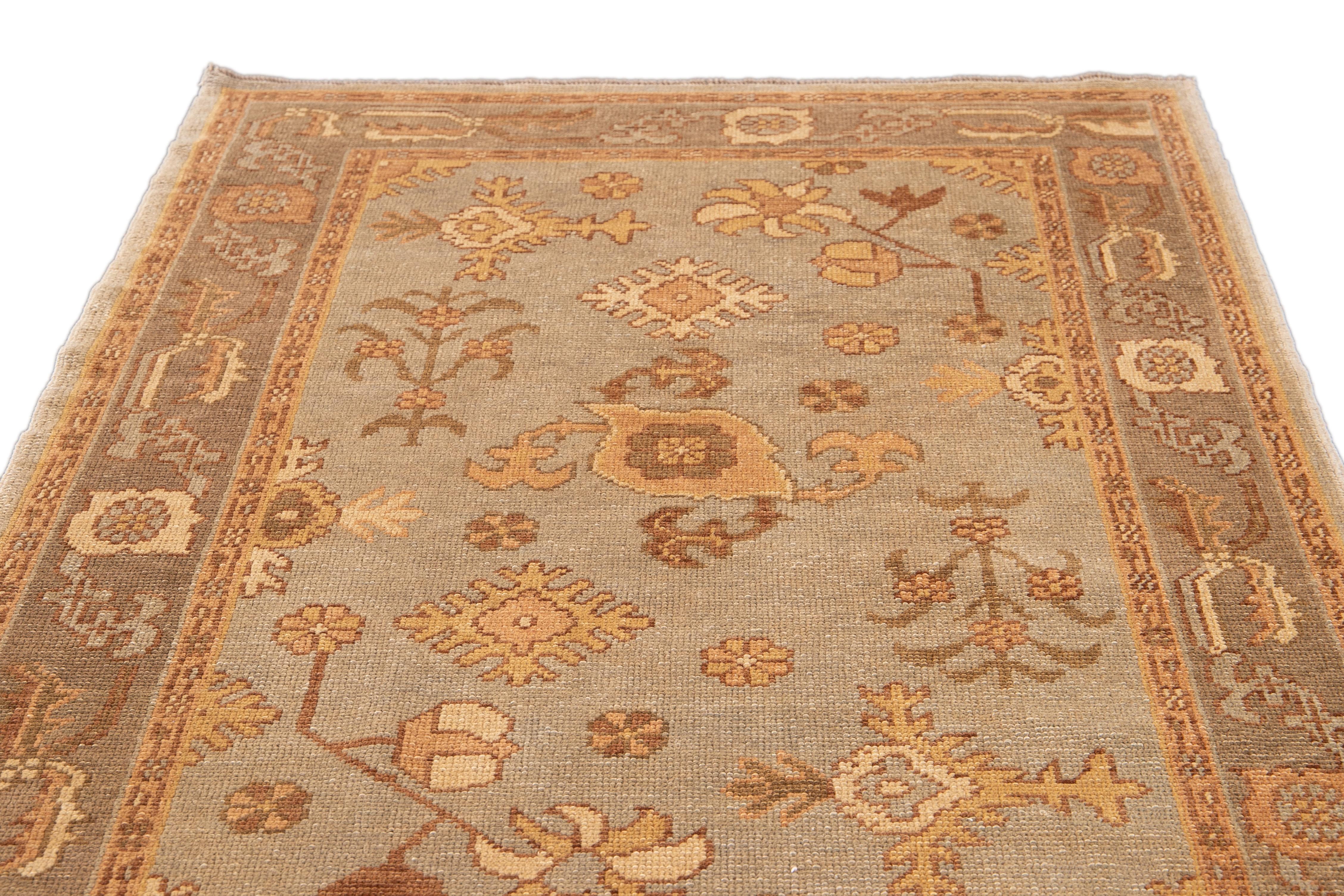 Modern Turkish Oushak Light Blue Handmade Floral Wool Rug For Sale 1