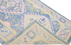 Modern Turkish Oushak Multicolor Handmade Wool Runner with Tribal Design
