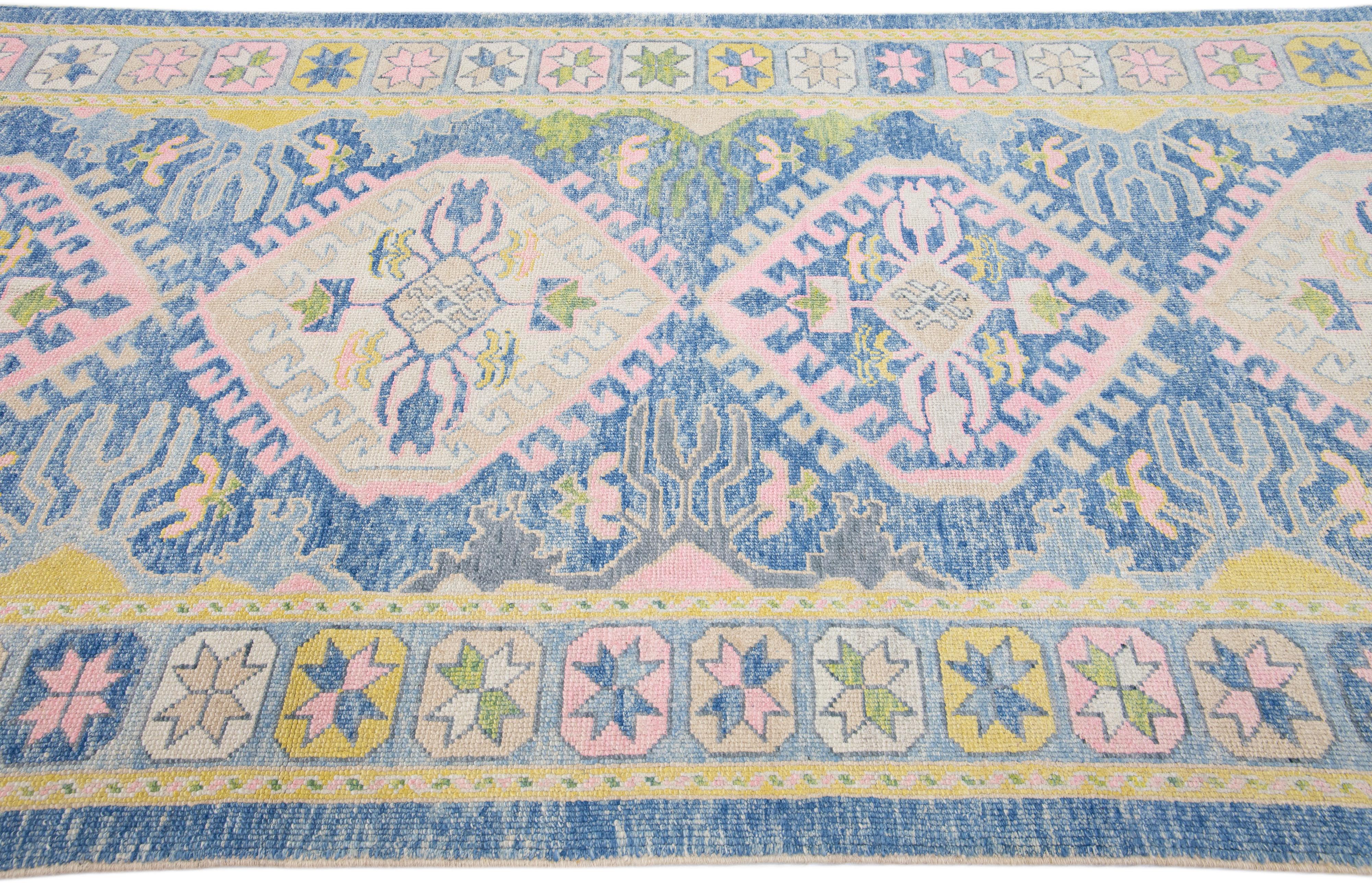 Modern Turkish Oushak Multicolor Handmade Wool Runner with Tribal Design  In New Condition For Sale In Norwalk, CT