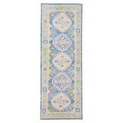 Modern Turkish Oushak Multicolor Handmade Wool Runner with Tribal Design