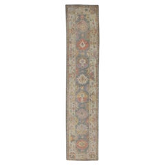 Multicolor Floral Design Handwoven Wool Turkish Oushak Runner 3' X 14'3"