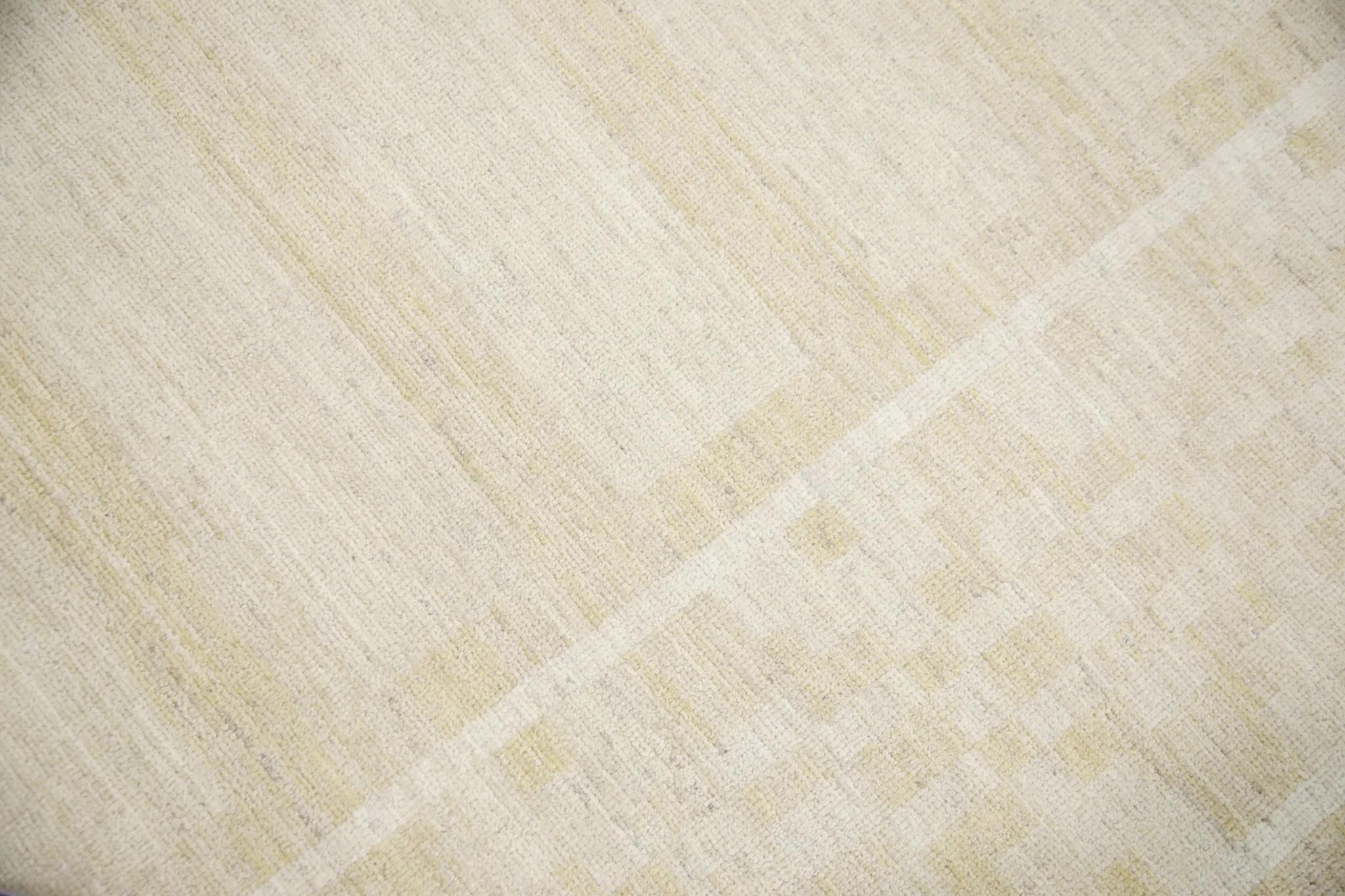 Alfombra Oushak Turca de Lana Tejida a Mano con Motivos Geométricos Amarilla 9'5