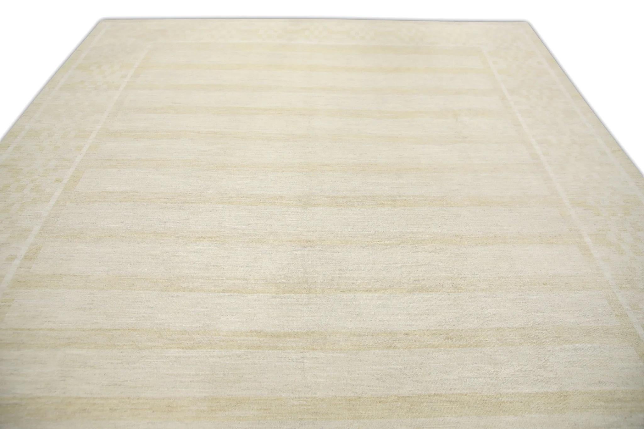 Alfombra Oushak Turca de Lana Tejida a Mano con Motivos Geométricos Amarilla 9'5