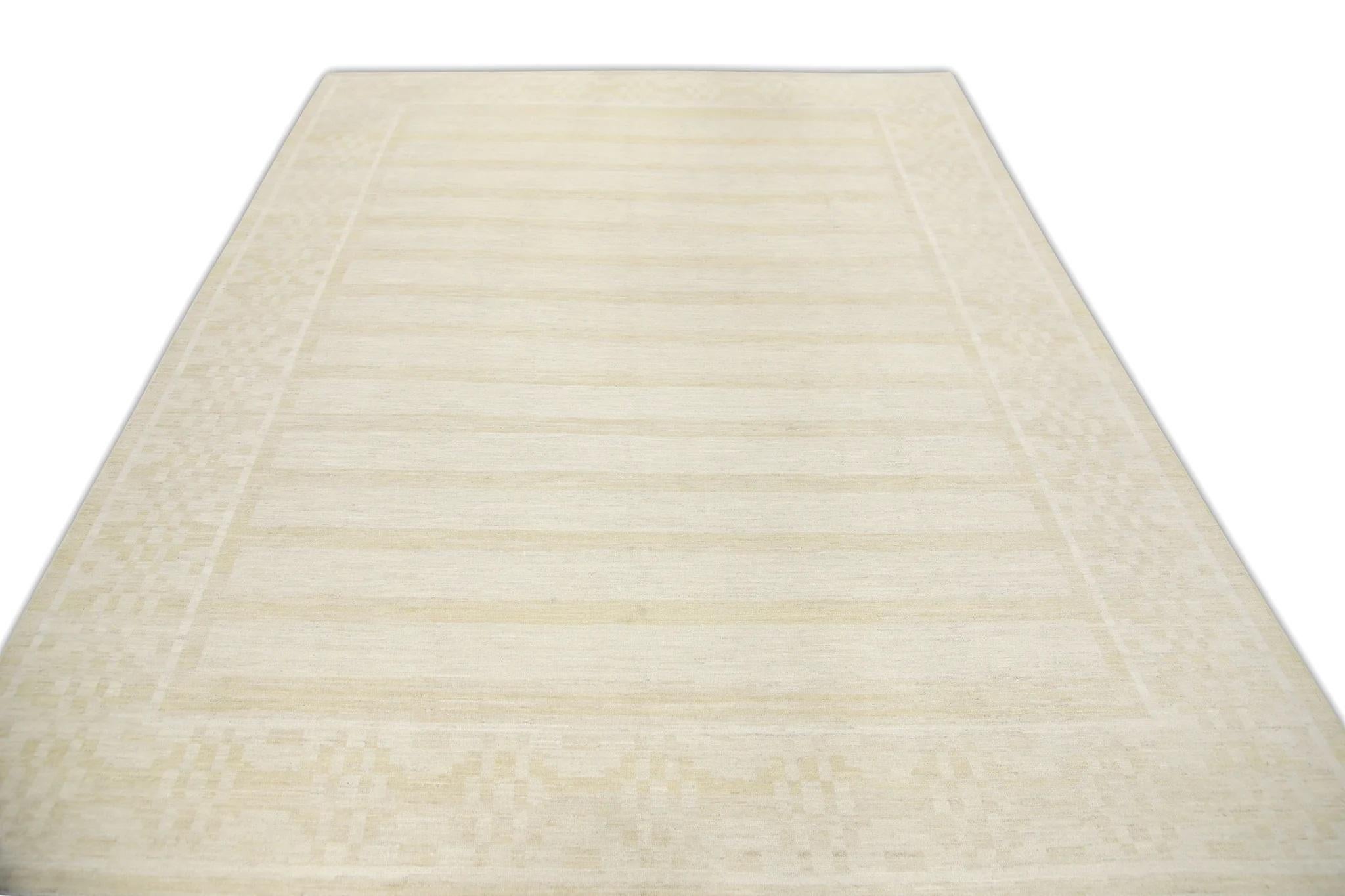 Alfombra Oushak Turca de Lana Tejida a Mano con Motivos Geométricos Amarilla 9'5