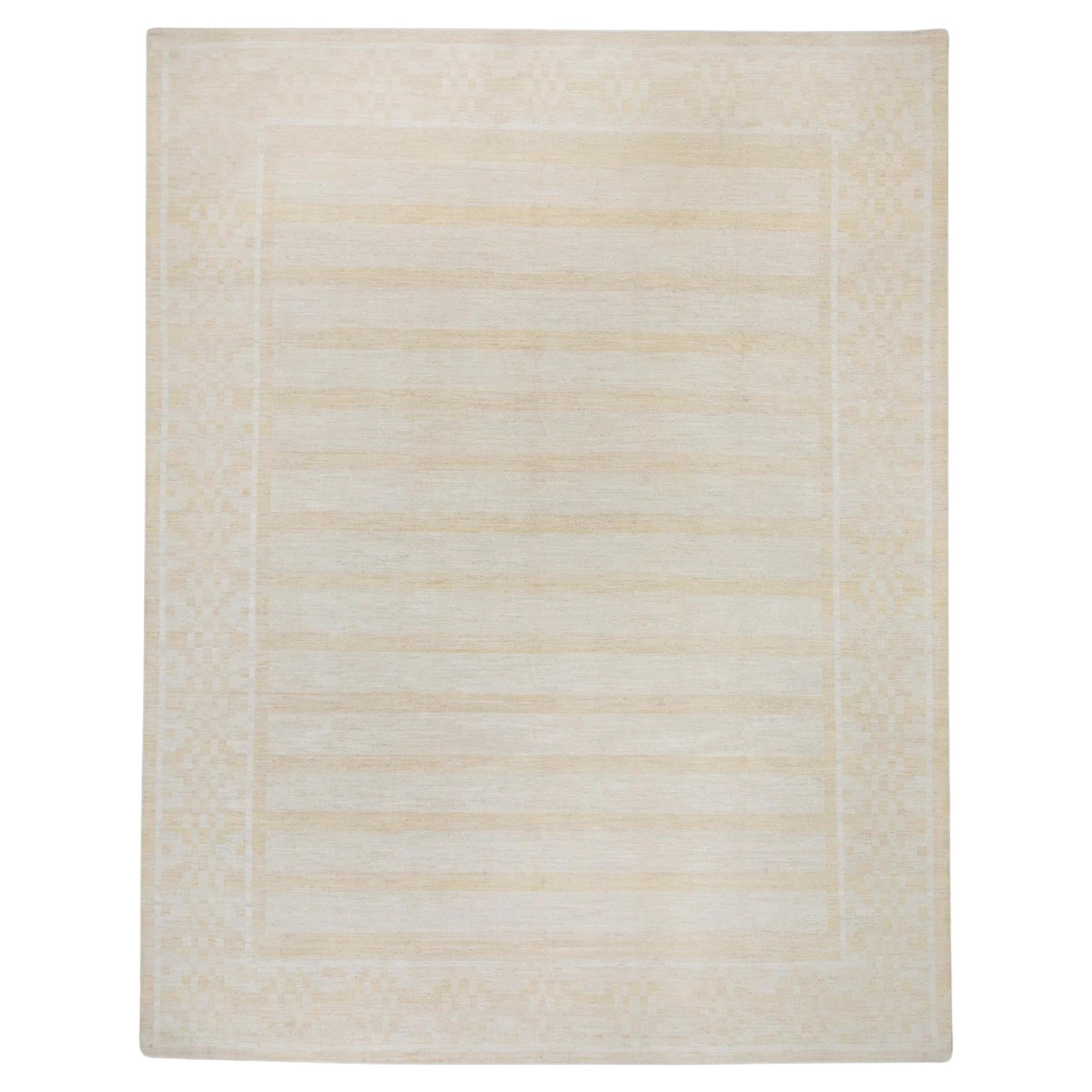 Alfombra Oushak Turca de Lana Tejida a Mano con Motivos Geométricos Amarilla 9'5" x 12'1 en venta