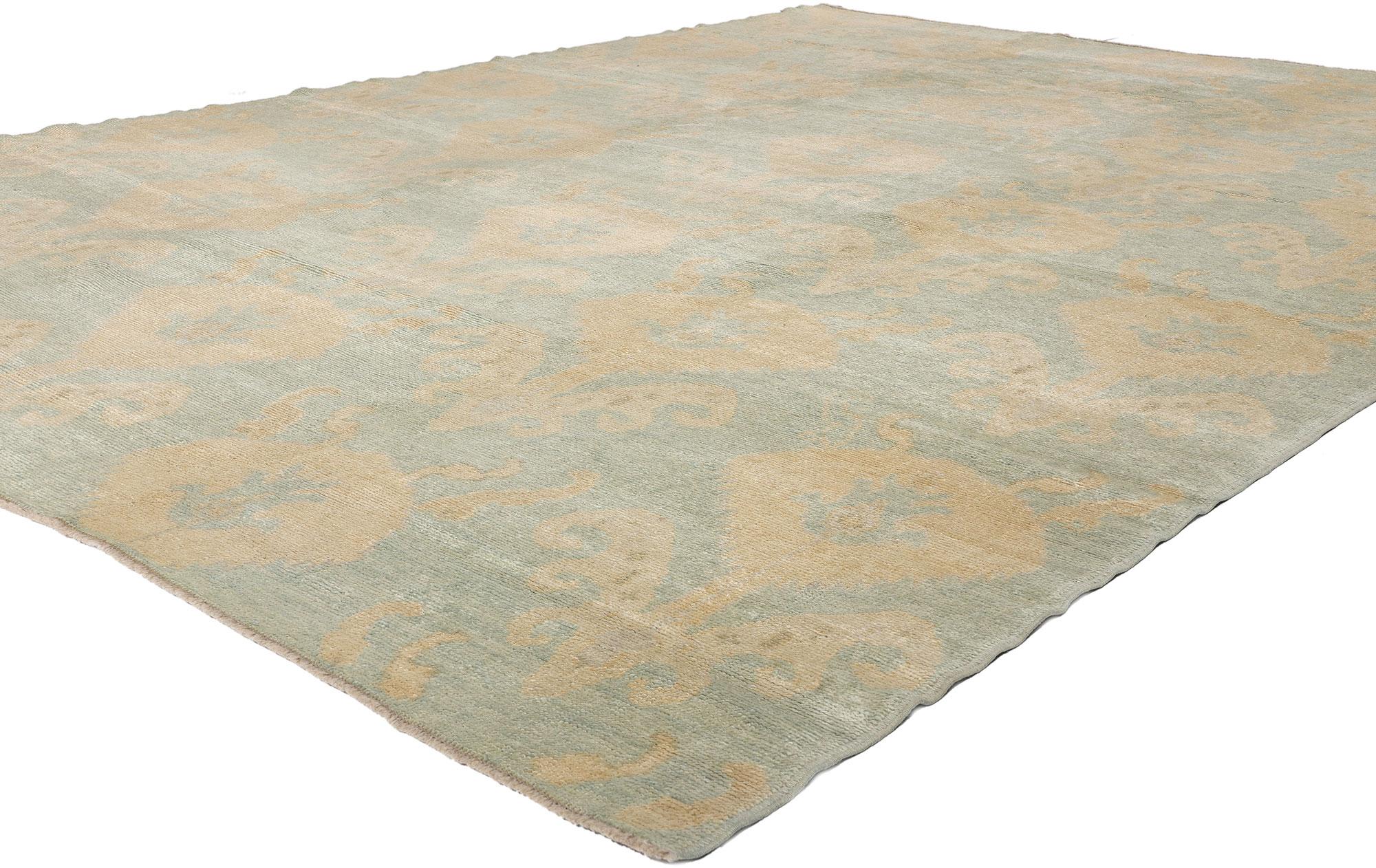 50729 Modern Oushak Turkish Rug, 09'03 X 12'06. Experience the harmonious convergence of contemporary elegance, Biophilic Design, and sustainable craftsmanship in our hand-knotted wool Turkish Oushak rug. This exquisite piece not only exudes