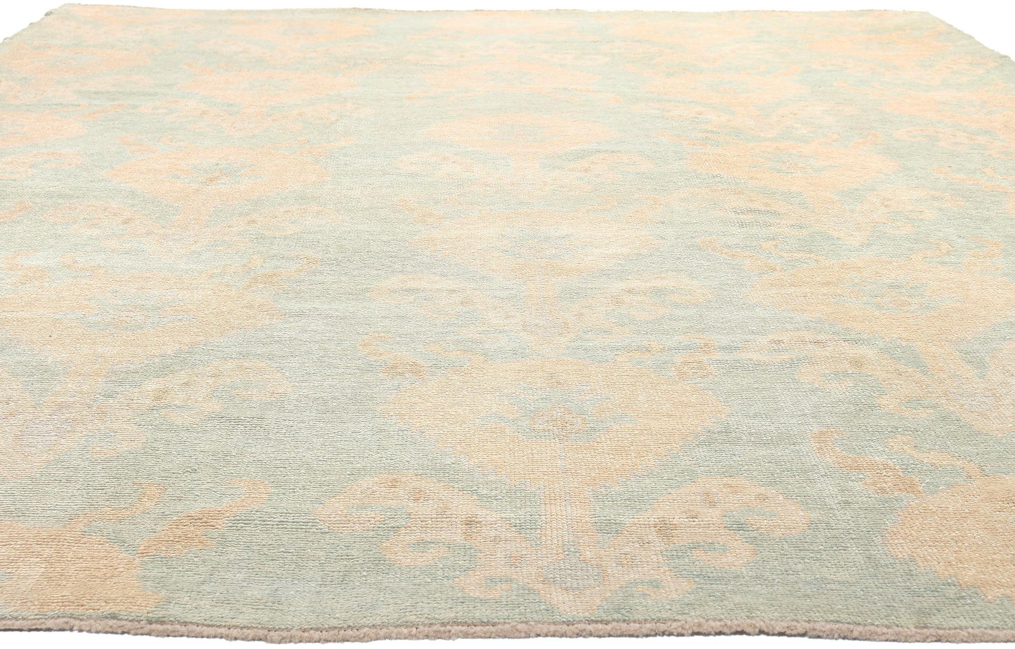 Hand-Knotted Modern Turkish Oushak Rug, Contemporary Elegance Meets Biophilic Design For Sale