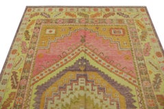 Pink & Purple Medallion Handwoven Wool Turkish Oushak Rug 6' x 9'3"