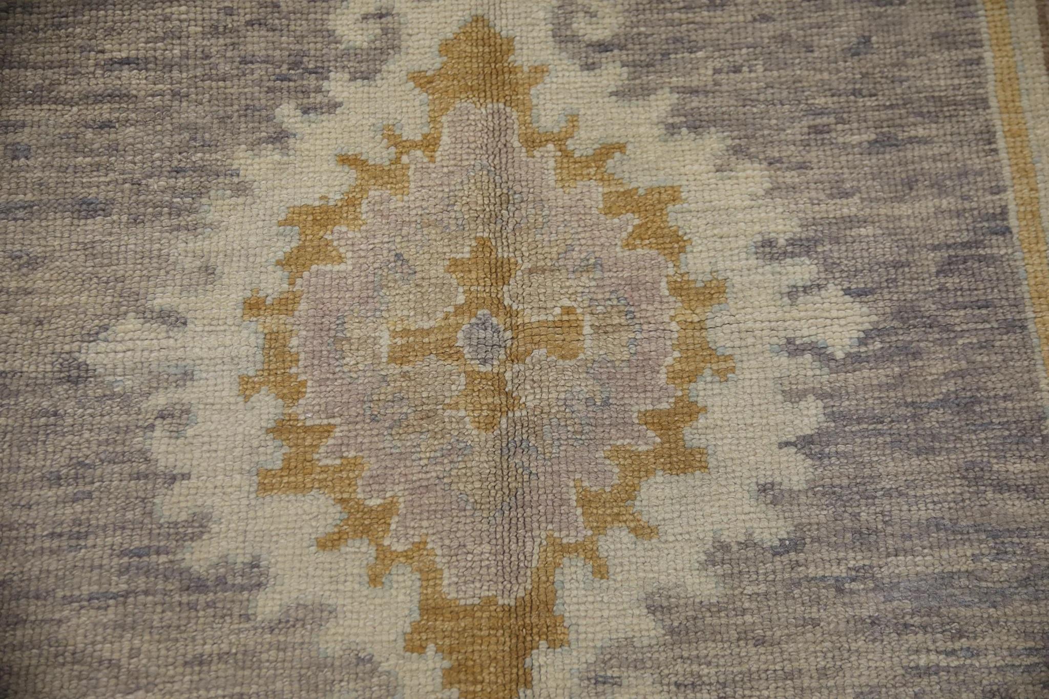 Modern Pink and Purple Medallion Design Handwoven Wool Turkish Oushak Rug 6' x 9'3