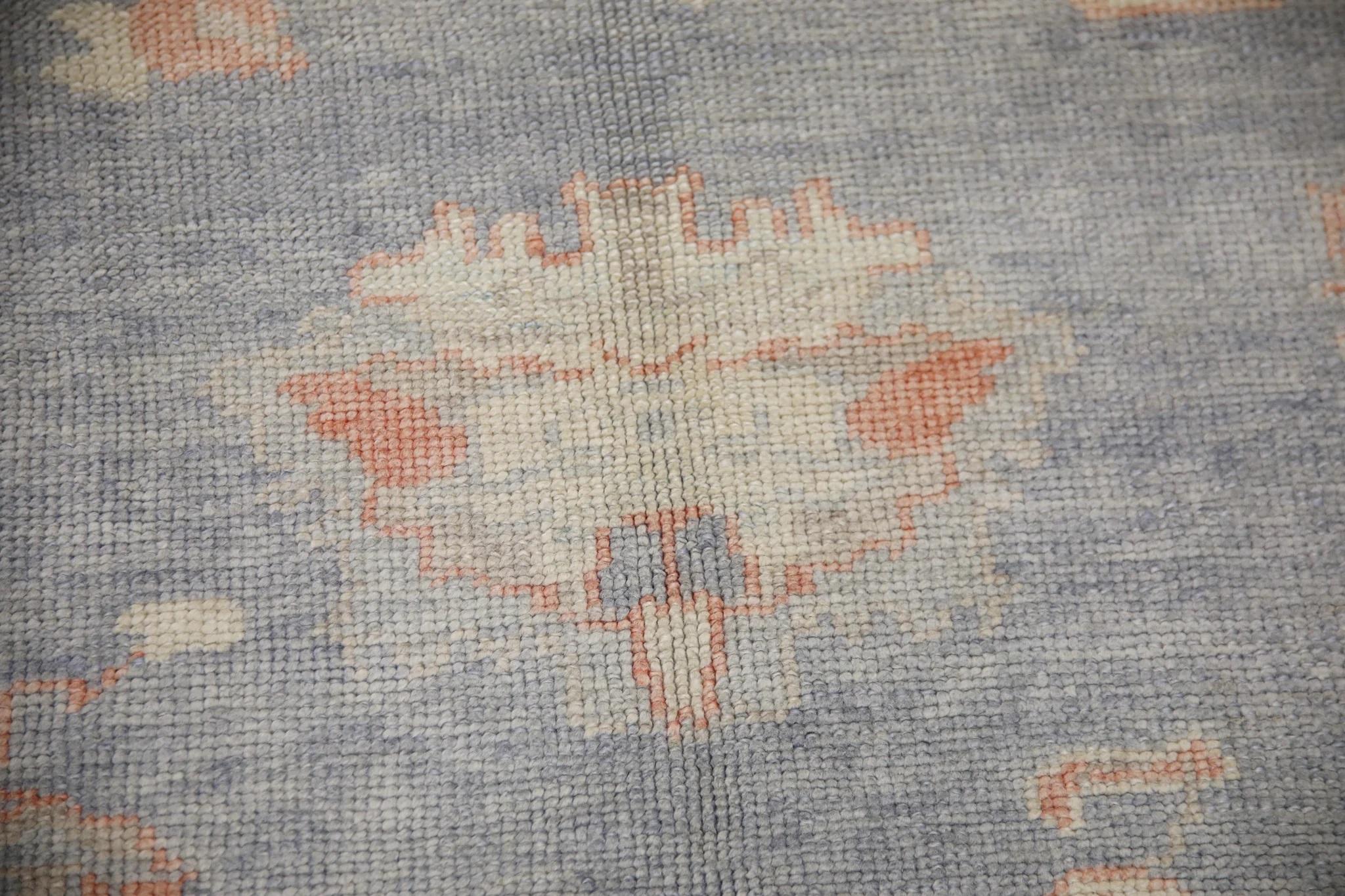 Modern Handwoven Wool Turkish Oushak Rug in Red & Blue Floral Design 6'3