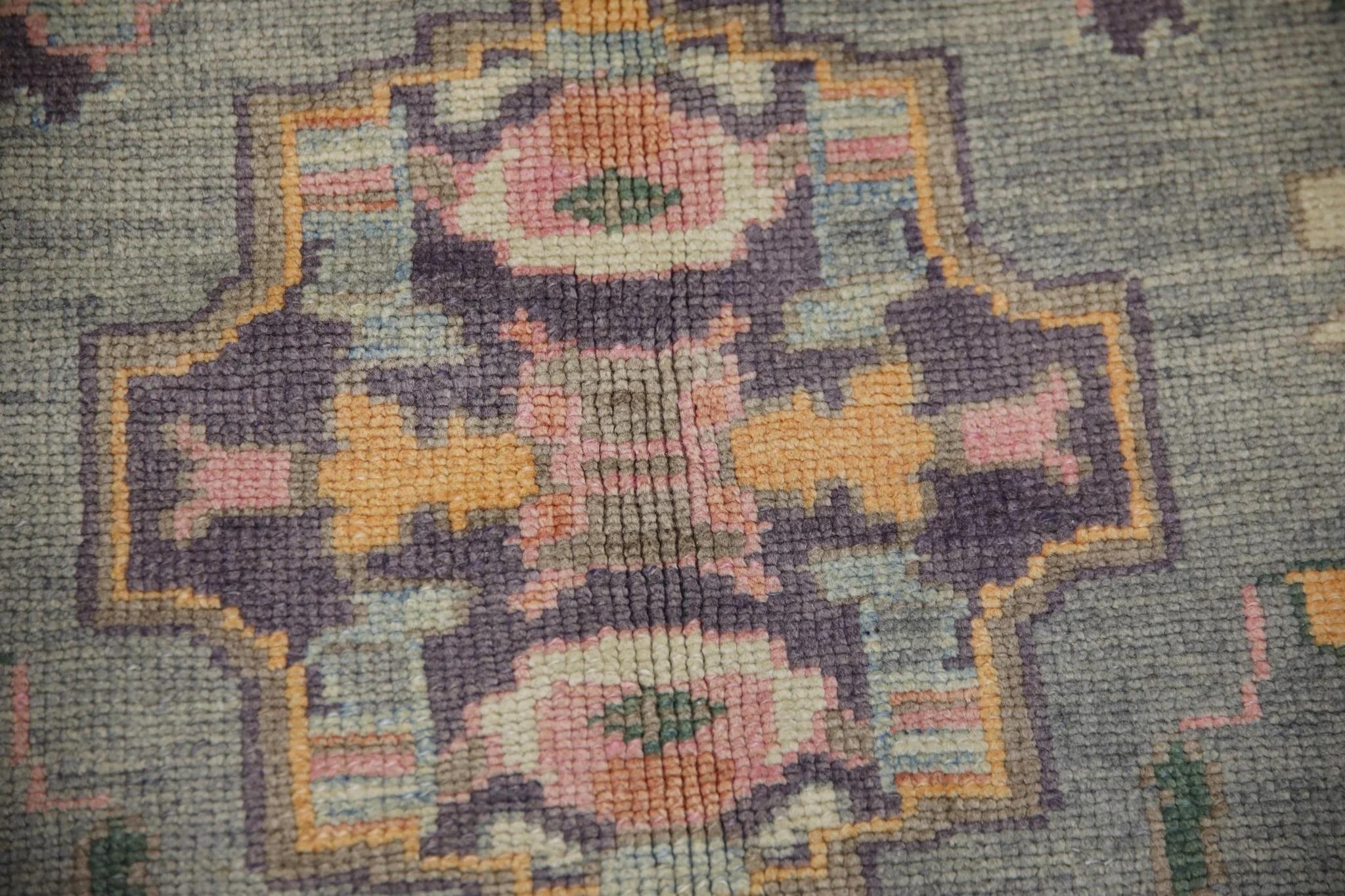 Modern Purple and Pink Floral Design Handwoven Wool Turkish Oushak Rug 6'4