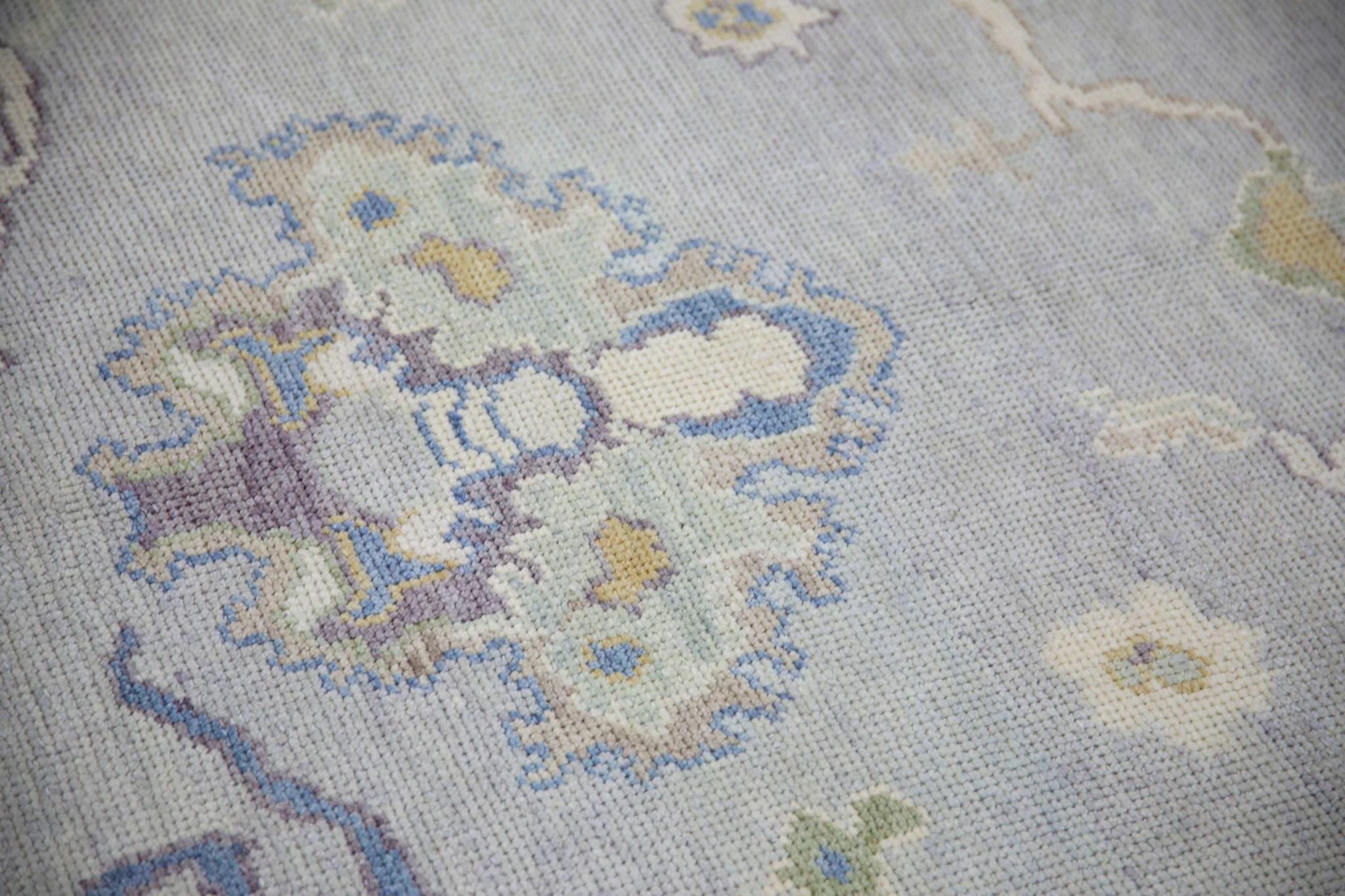 Modern Blue and Purple Floral Handwoven Wool Turkish Oushak Rug 6'4