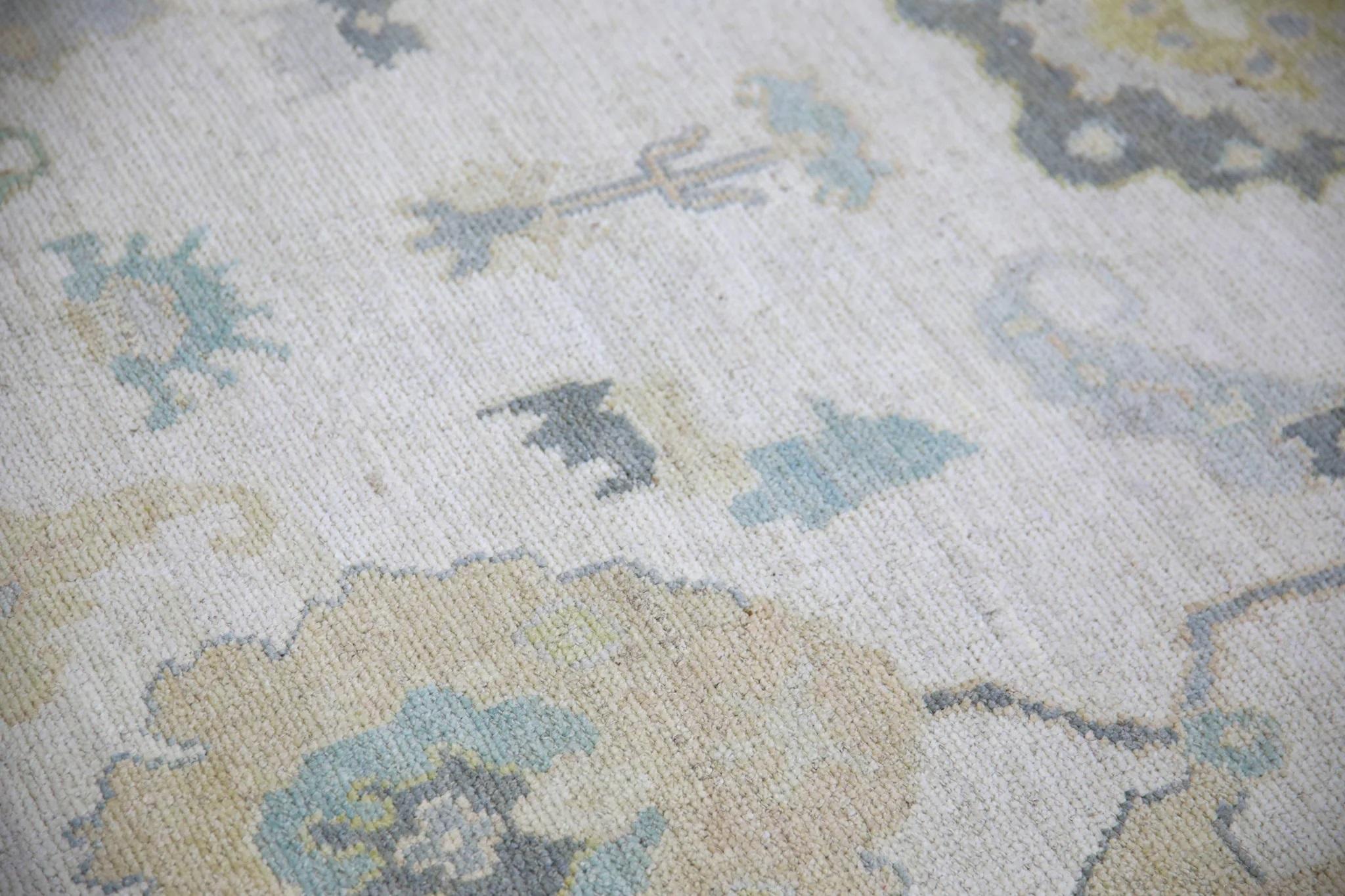 Modern Blue Multicolor Handwoven Wool Turkish Oushak Rug in Floral Design 6'1