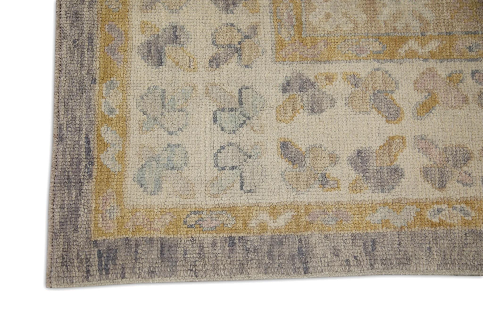 Vegetable Dyed Pink and Purple Medallion Design Handwoven Wool Turkish Oushak Rug 6' x 9'3