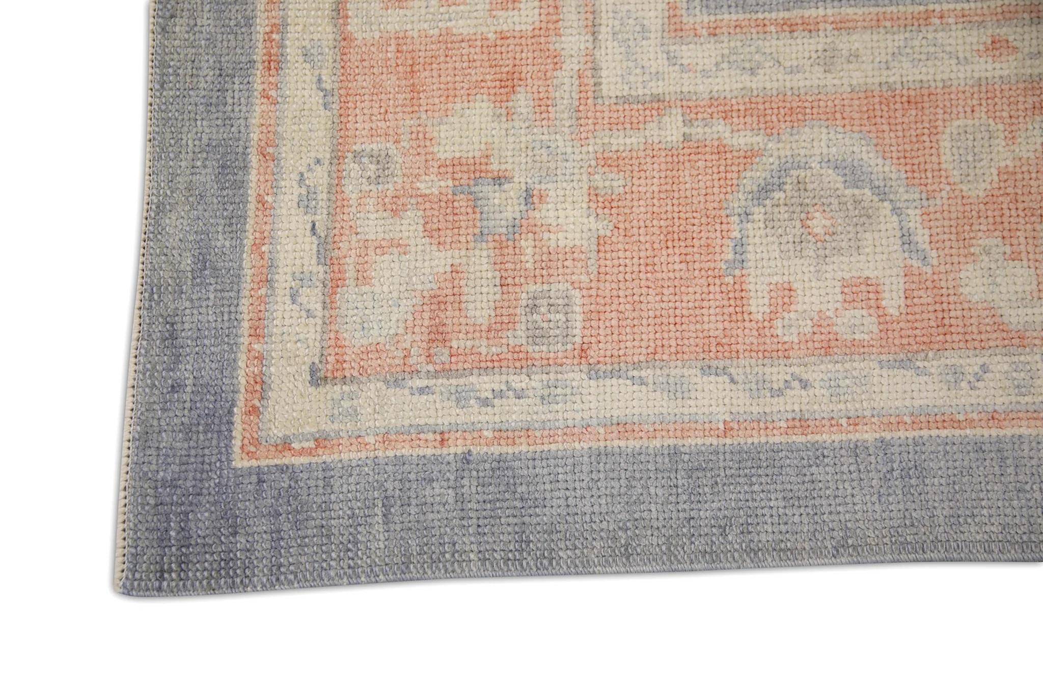 Vegetable Dyed Handwoven Wool Turkish Oushak Rug in Red & Blue Floral Design 6'3