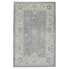Purple and Blue Handwoven Wool Floral Turkish Oushak Rug 6'5" x 9'6"
