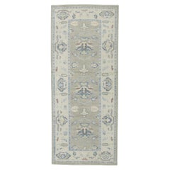Green and Blue Floral Handwoven Wool Turkish Oushak Rug 4' x 9'10"