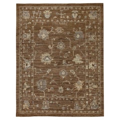 Tapis turc Oushak à fleurs en laine marron tissé à la main 7'11 po. x 10'2 po.