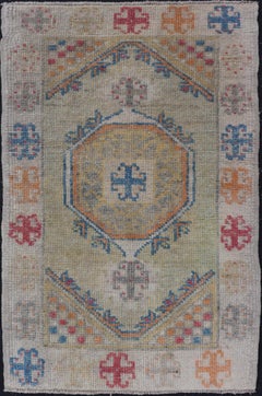 Modern Turkish Oushak Rug Multicolor Geometric Patterns 2'8 x 4'3