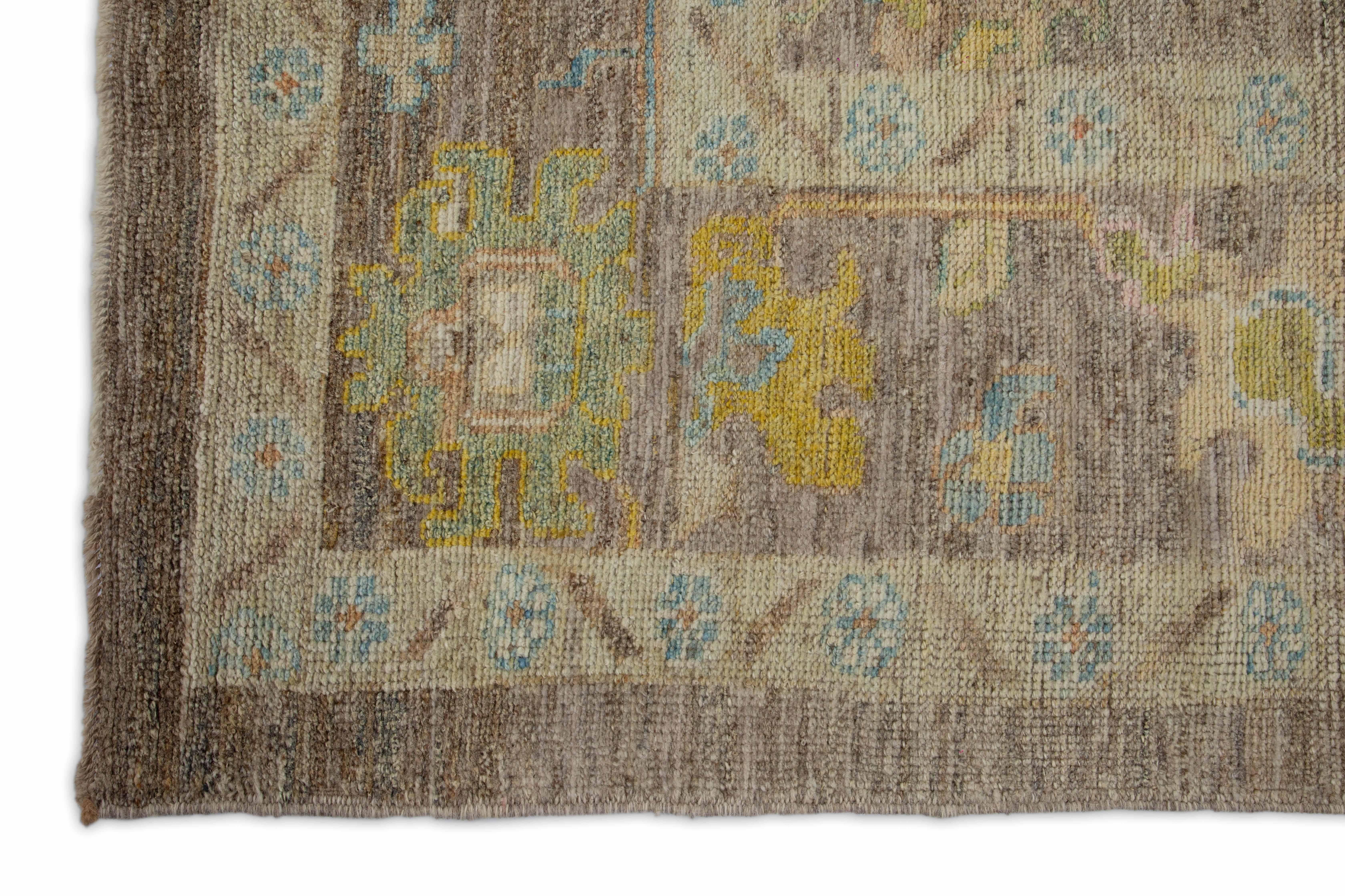 Alfombra turca moderna Oushak Oushak con detalles de jardín de flores de colores Tejido a mano en venta