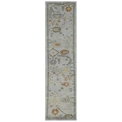 Modern Turkish Oushak Rug with Ivory Field and Brown Floral Details