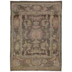 Modern Turkish Oushak Rug with Lush Flower and Leaves Details