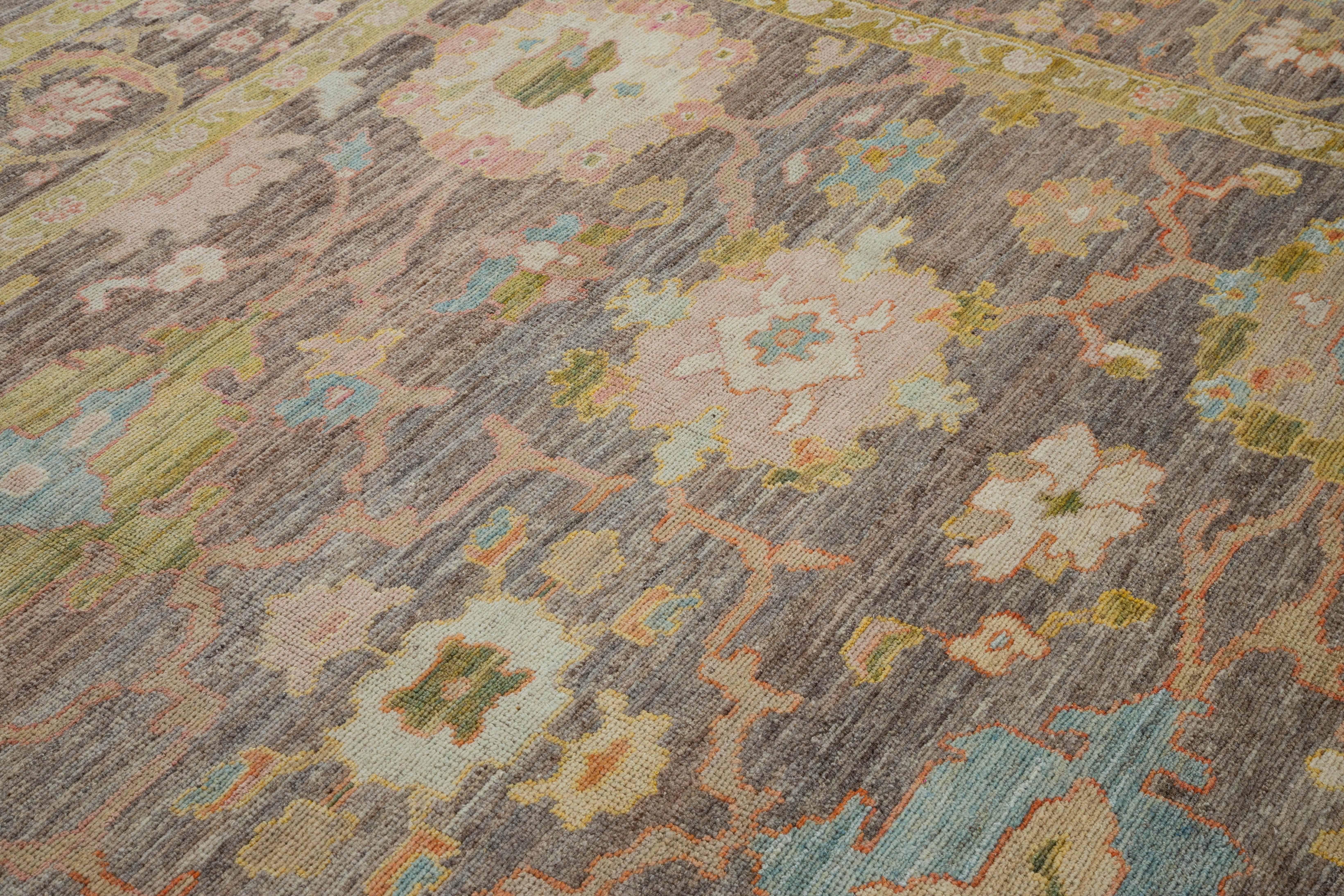 Modern Turkish Oushak Rug with Multicolored All-Over Floral Details In New Condition For Sale In Dallas, TX