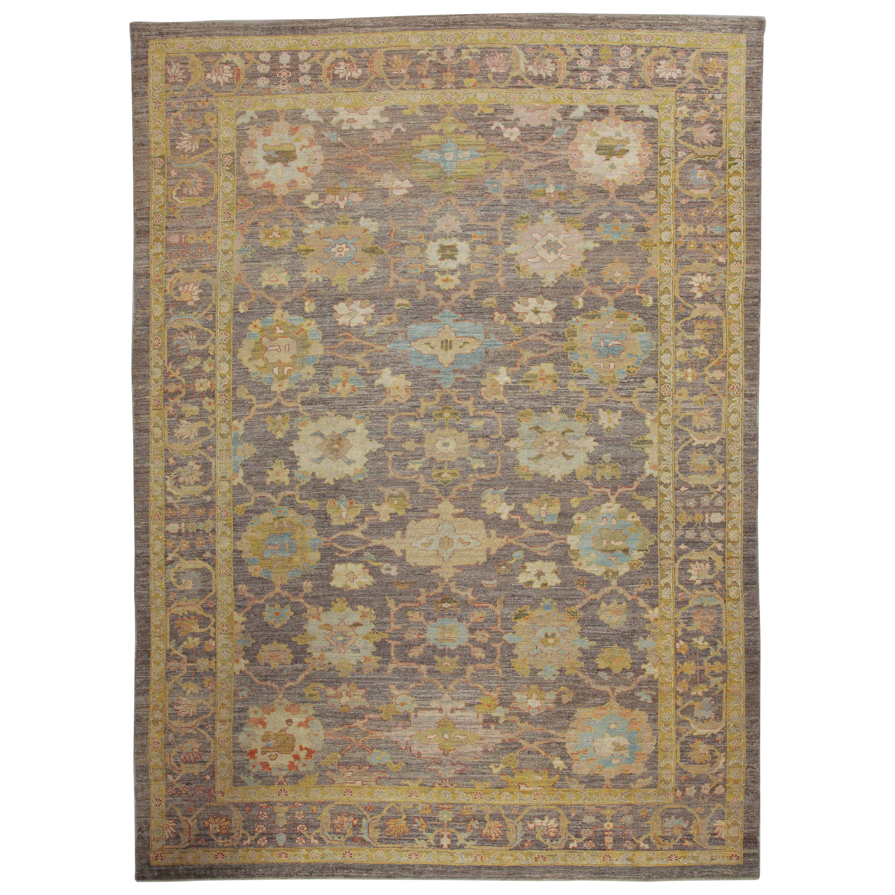 Modern Turkish Oushak Rug with Multicolored All-Over Floral Details For Sale
