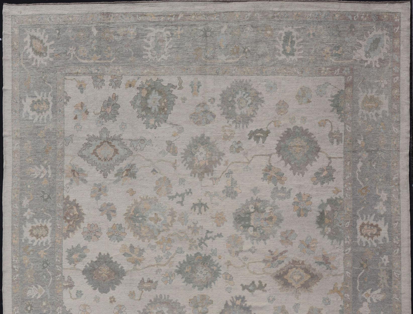 Modern Turkish Oushak Rug with Neutral Color Palette and All-Over Floral Design For Sale 9