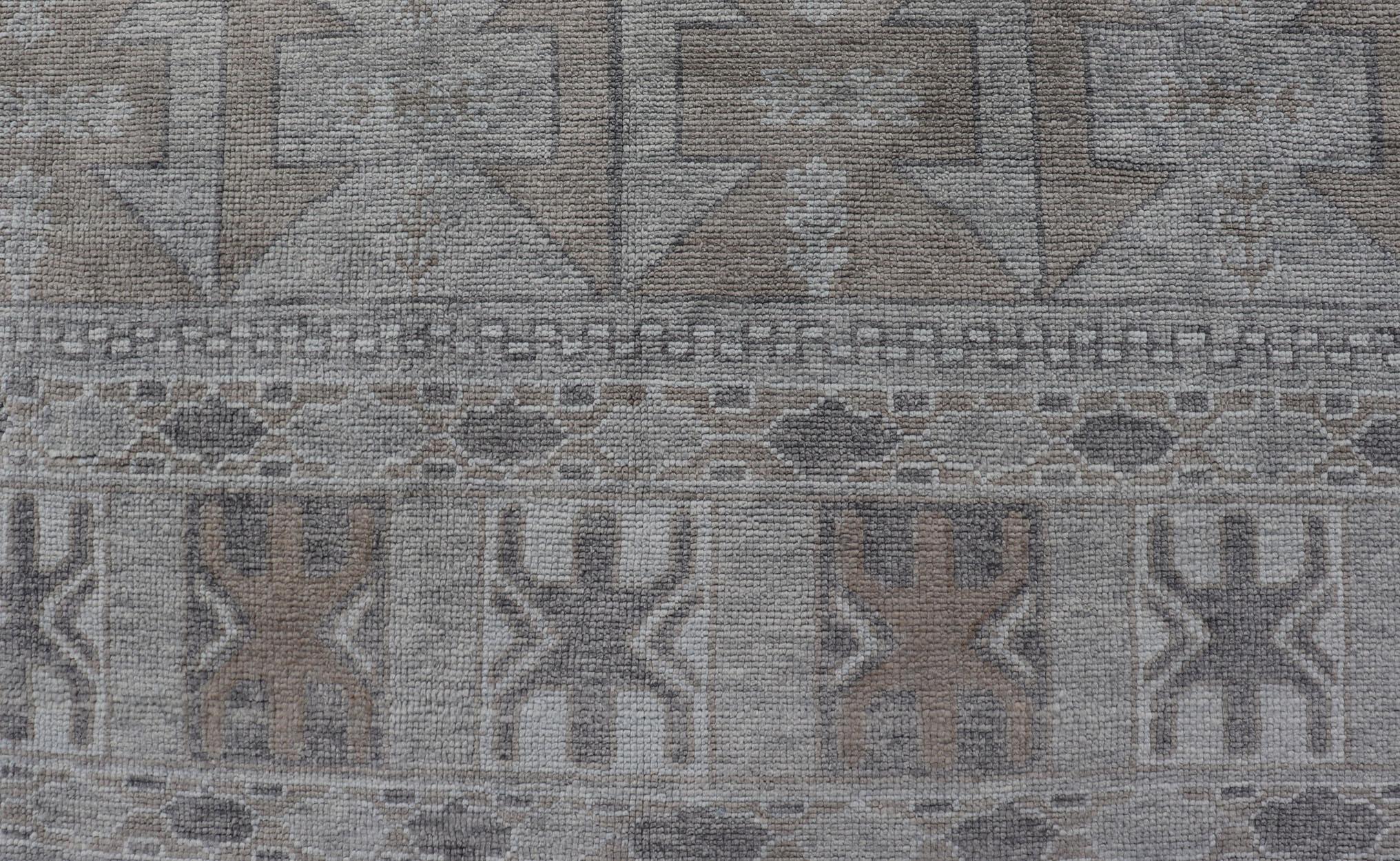 Contemporary Modern Turkish Oushak Rug with Shades of Gray with Tribal Design For Sale
