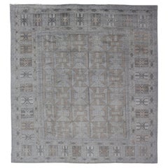 Modern Turkish Oushak Rug with Shades of Gray with Tribal Design